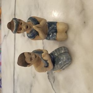 Vintage ceramic praying man and woman salt and pepper shakers